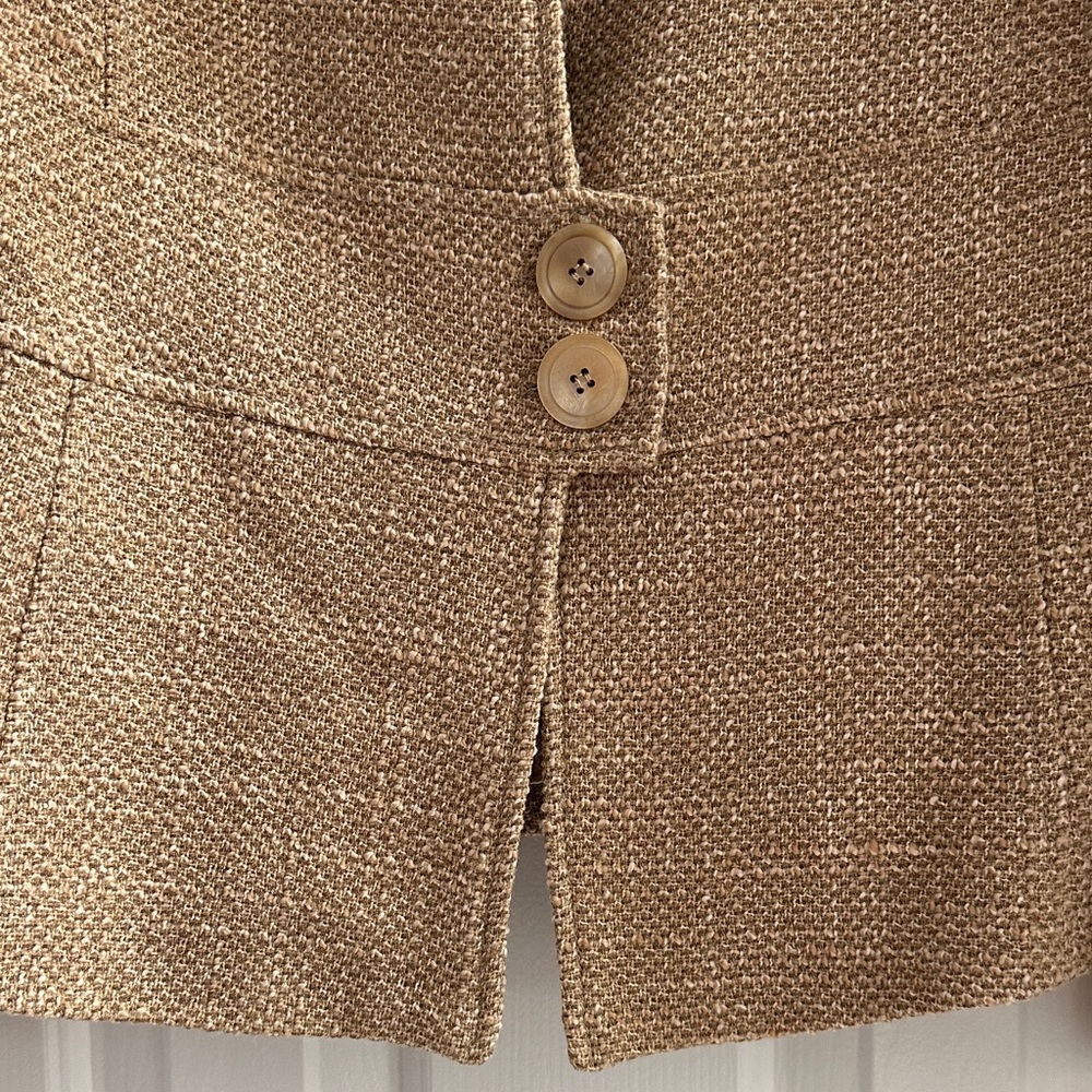 Zara 2000s Y2K Tweed Tan Blazer Faux Fur Collar Wool Blend Women’s 6 Academia - Picture 2 of 10